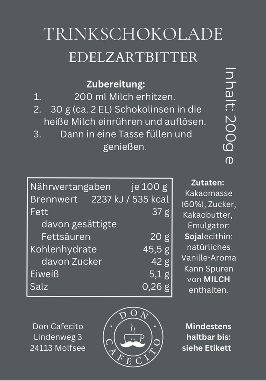 DON CAFECITO TRINKSCHOKOLADE - EDELZARTBITTER (200g)